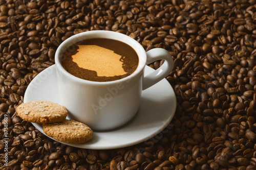 Still life - coffee with map of Tanzania