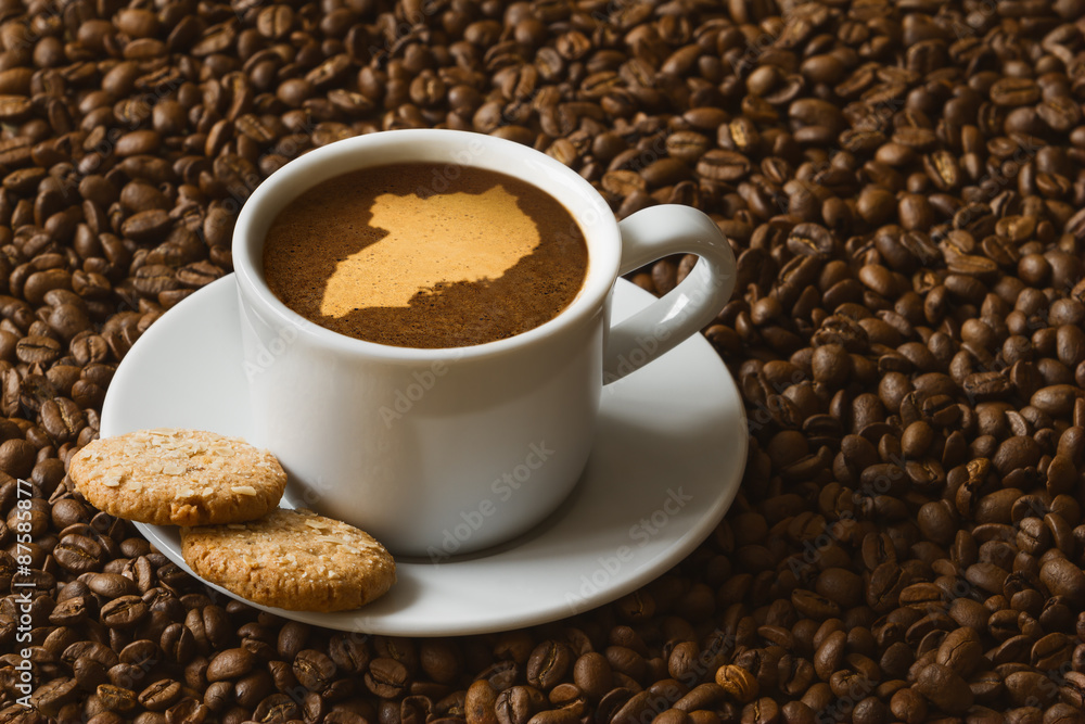 Still life - coffee with map of Uganda Still life - coffee with map of Uganda
