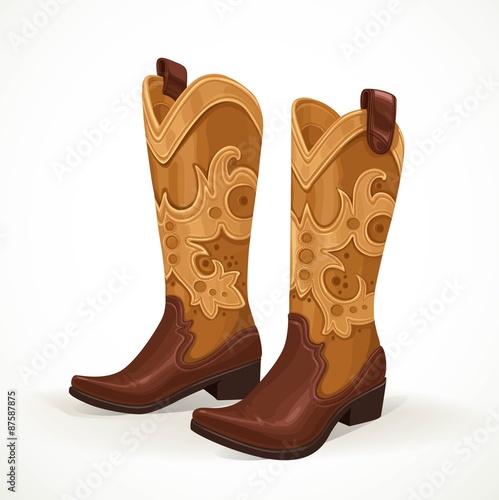 Embroidered cowboy boots isolated on white background