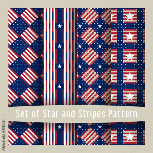Set of star and striped patterns American Flag style