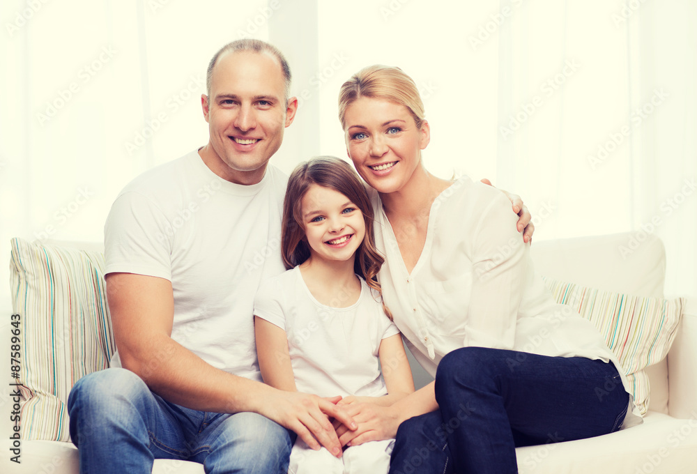 smiling parents and little girl at home smiling parents and little girl at home