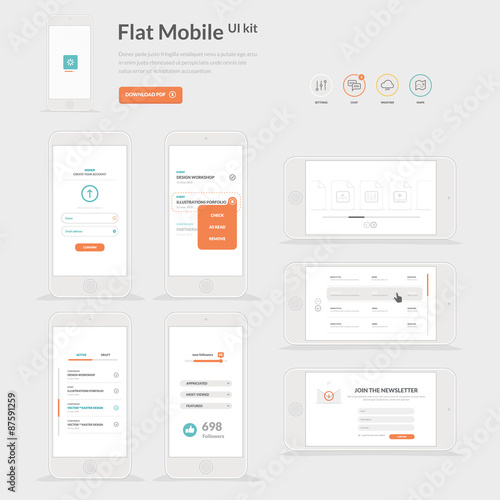 Flat Mobile UI kit template for mobiles and websites