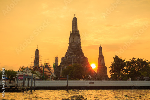 Wat Arun Temple in sunset at bangkok thailand.