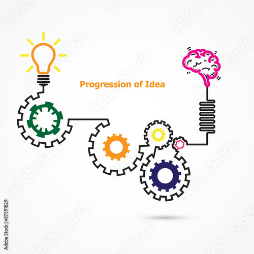 Creative light bulb symbol with linear of gear shape. Progressio