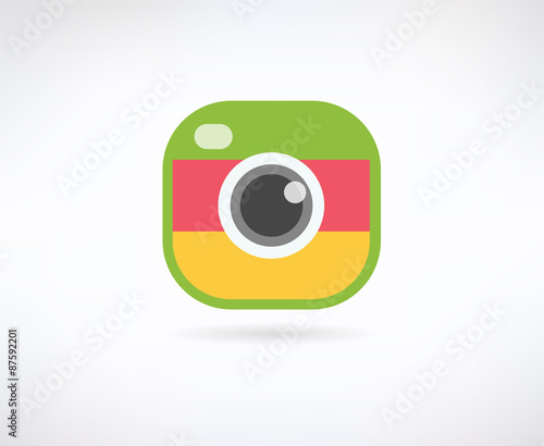 Photo app vector icon. Similar to instagram. Camera, lense and