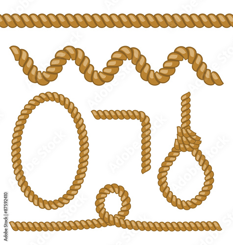 Different rope elements and forms isolated on white background