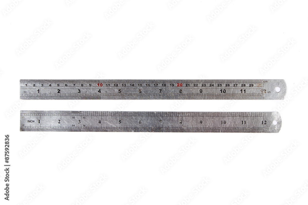 Carpenter's metal ruler isolated on white Carpenter's metal ruler isolated on white