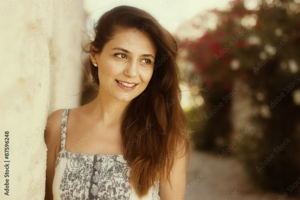 Naklejka premium Smiling Beutiful Woman on Street