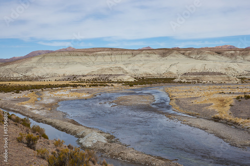 River Lauca running across the Altiplano of northern Chile in Vicunas National Park.