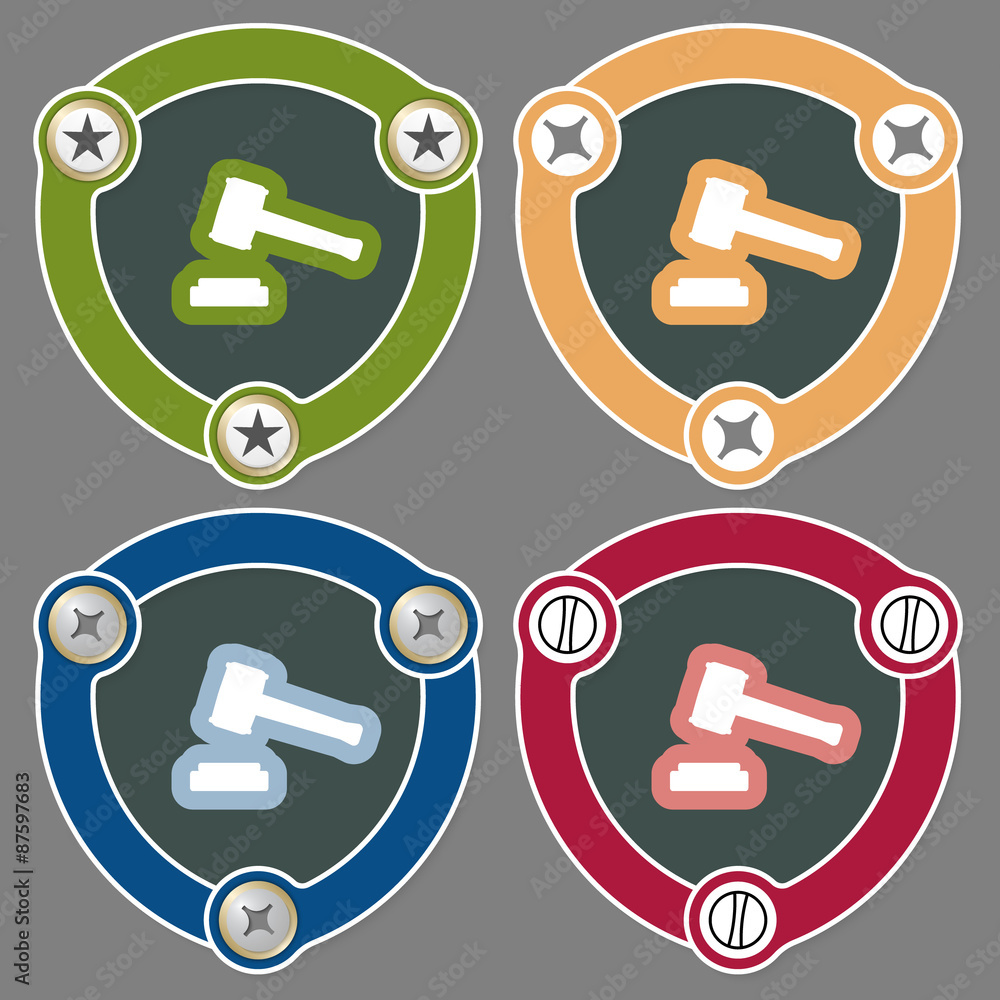 Set of four flat icons and justice symbol Set of four flat icons and justice symbol