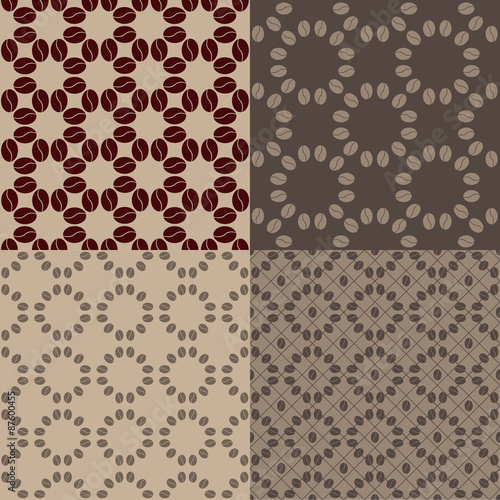 Decorative coffee bean seamless patterns (set 1). Circles coffee grains.