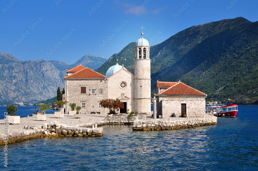 Church and island of Our lady of the rocks, Montenegro, travel image Church and island of Our lady of the rocks, Montenegro, travel image
