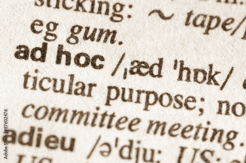 Dictionary definition of word aed hoc