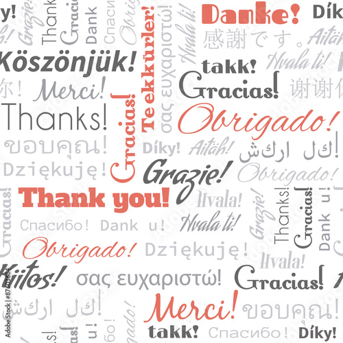 Thank you in different languages words, tags. Seamless pattern