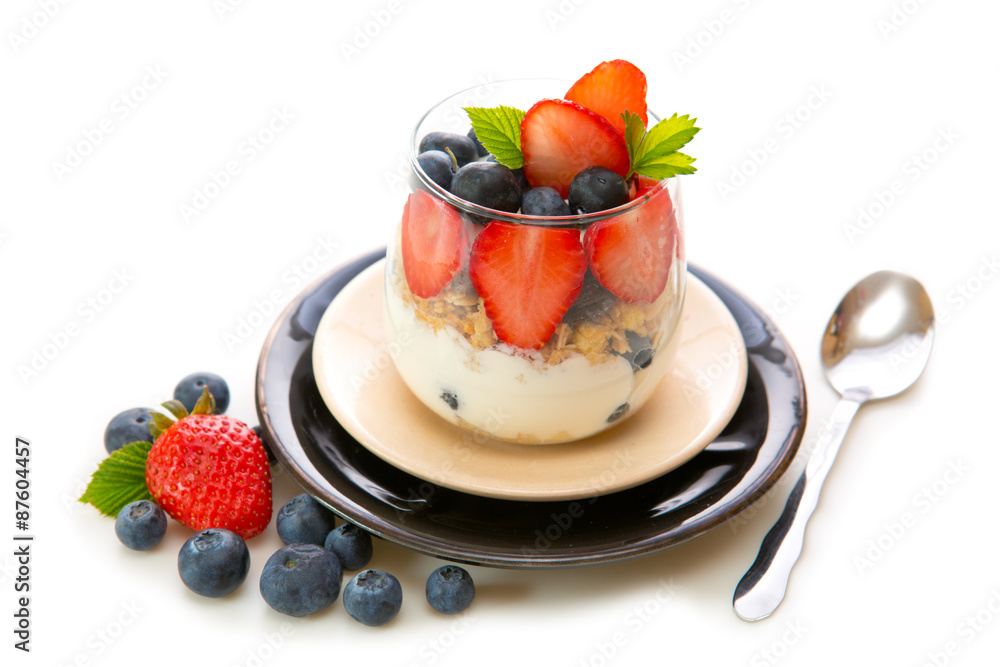 Fresh Yogurt with strawberries and blueberries. Fresh Yogurt with strawberries and blueberries.