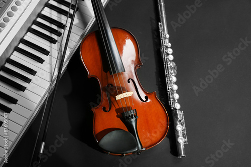 Musical instruments on dark background