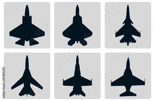 Jet Fighter Plane Set Silhouette