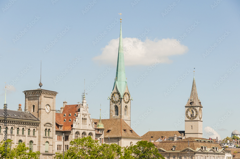 Zürich, Altstadt, Stadt, Fraumünster, Sankt Peter Kirche, historische Altstadt, Limmat, Schweiz