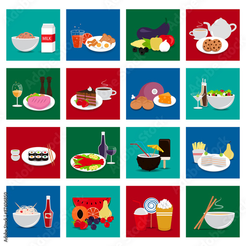 3D Flat Food Set: Vector Illustration, Graphic Design. Collection Of Colorful Icons