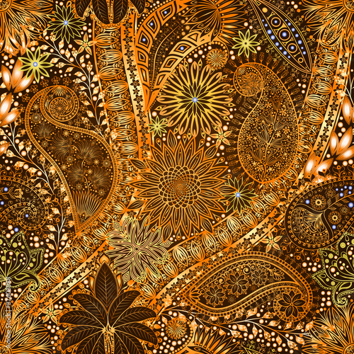 Vintage floral motif ethnic seamless background.