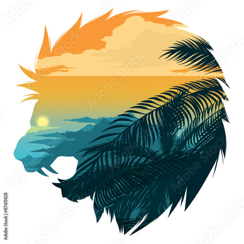 Fototapeta Naklejka Na Ścianę i Meble -  Roaring lion head silhouette illustration.