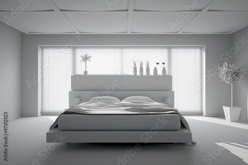 3D interior rendering of a modern bedroom