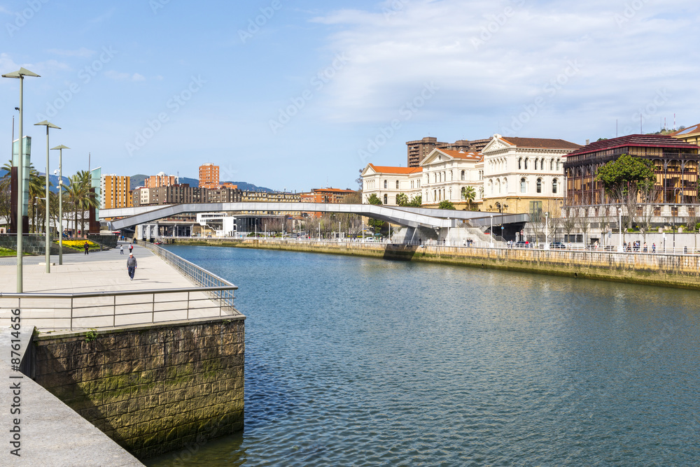 Riverside walk along Nervion and Deusto university, Bilbao (Spain)