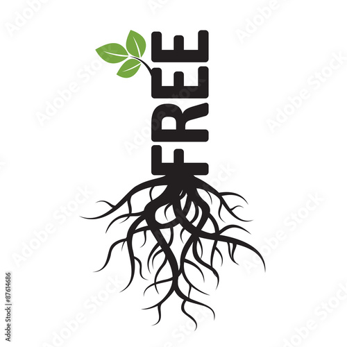 Black vector Tree, Roots and text FREE