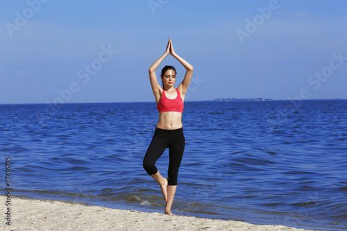 Young sporty woman doing ex...
