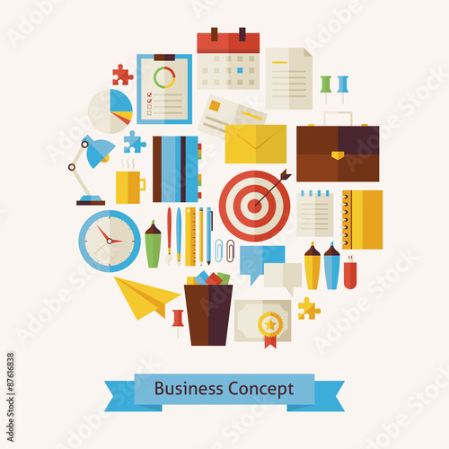 Vector Flat Style Business Workplace and Office Objects Concept