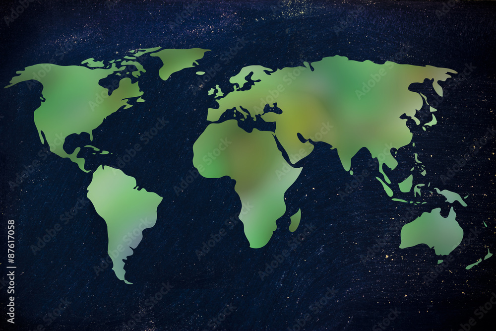 Naklejka premium map of the world with green leaves blur, concept of ecology and