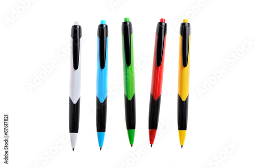 colored pens on a white background isolated