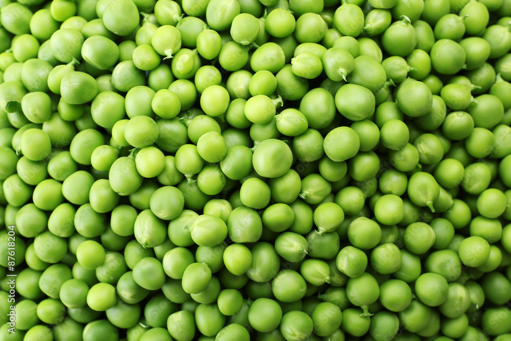 Heap of fresh green peas close up