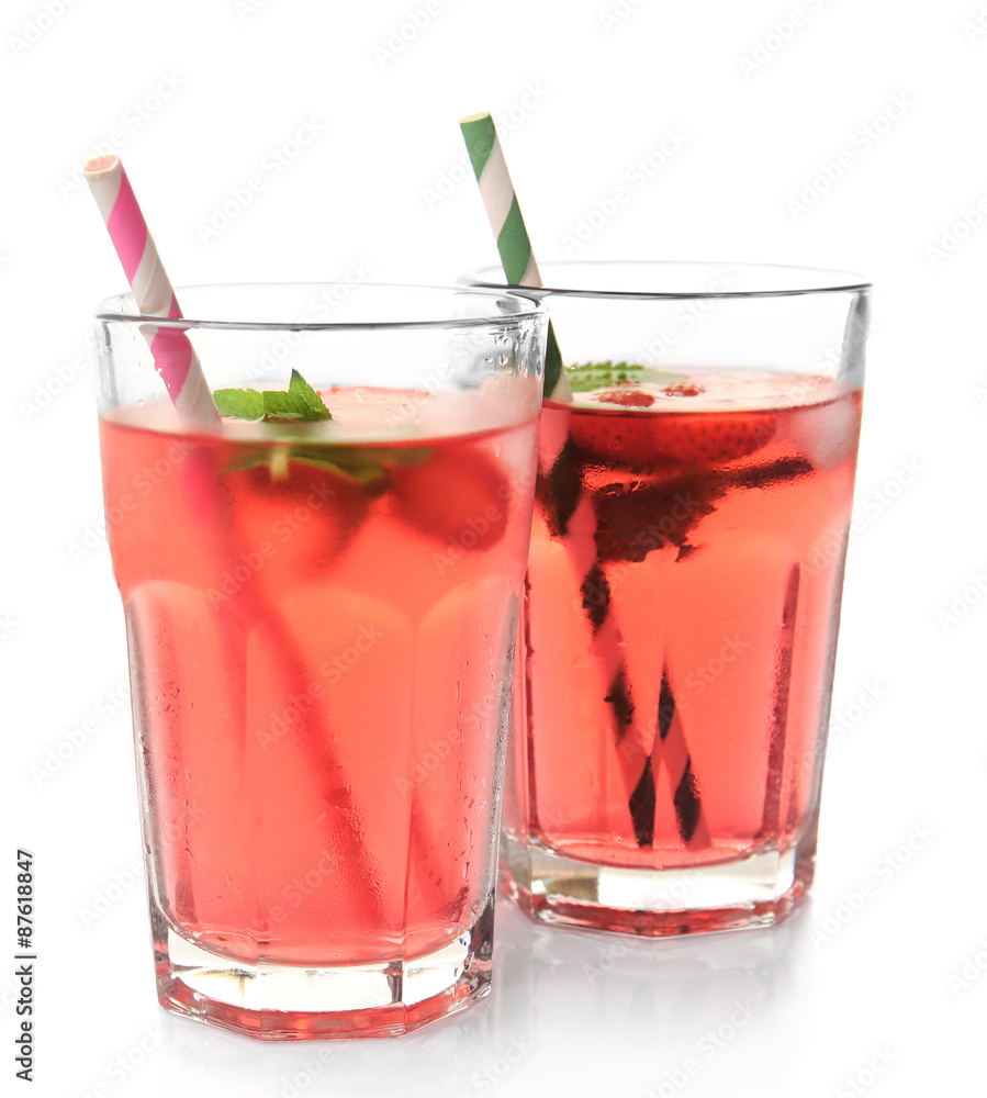 Glasses of strawberry juice isolated on white Glasses of strawberry juice isolated on white