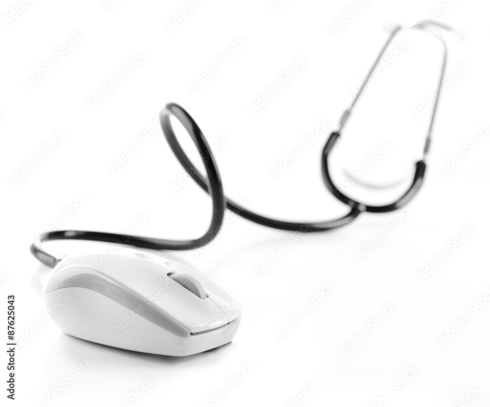 Stethoscope and computer mouse isolated on white Stethoscope and computer mouse isolated on white