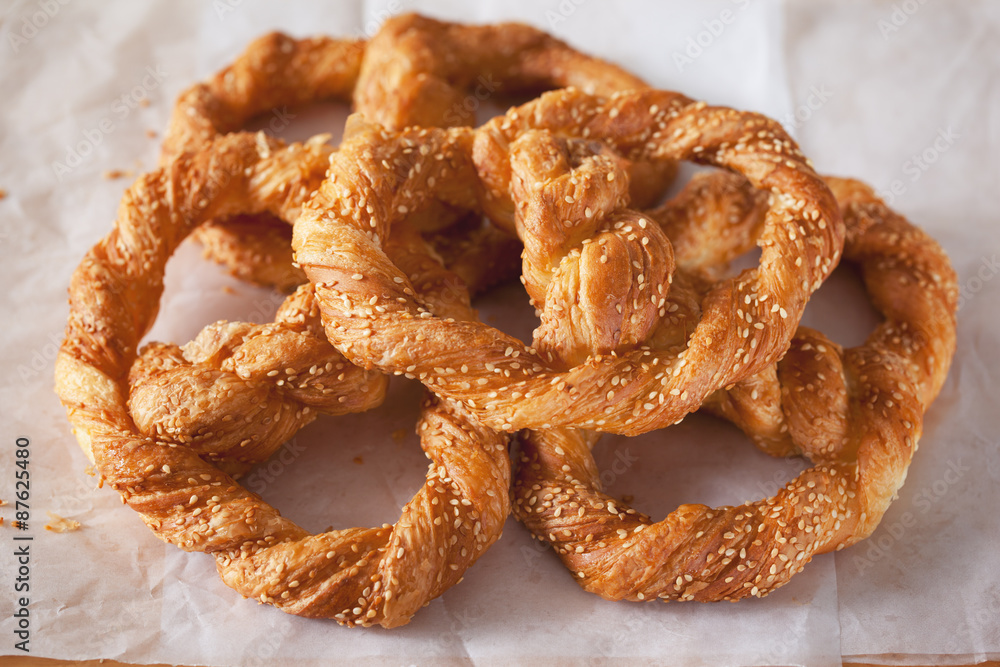 crispy twist bread with seasame pile crispy twist bread with seasame pile