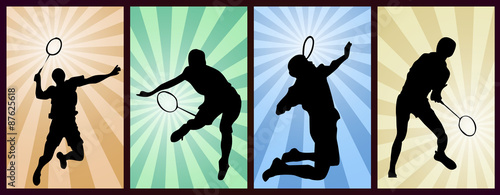 set of badminton player silhouette 