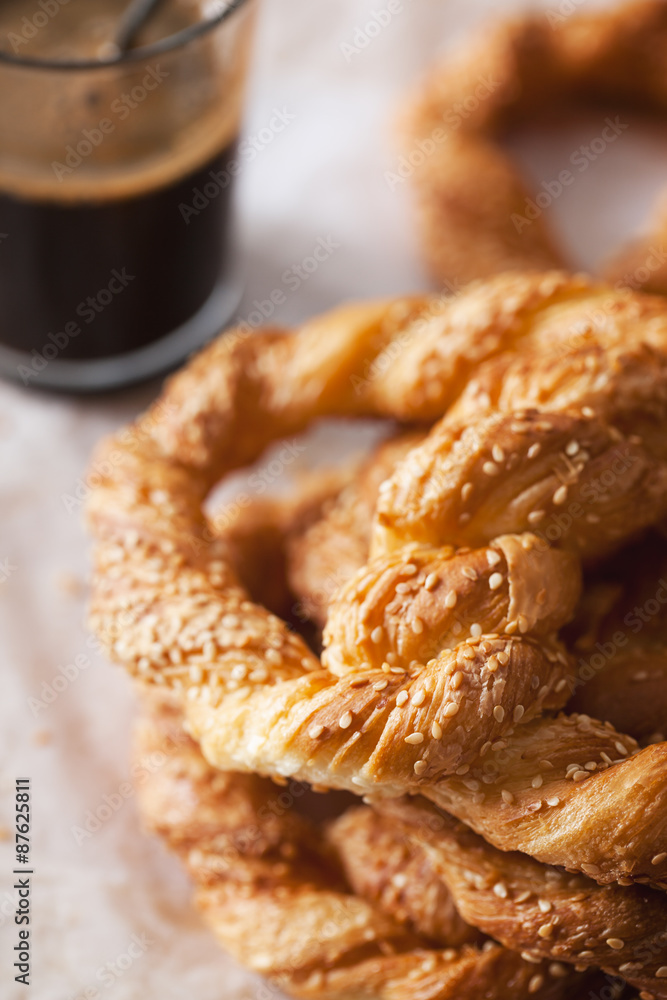 crispy twist bread with seasame snack for coffee break crispy twist bread with seasame snack for coffee break