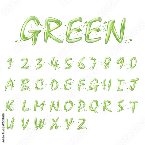 liquid green alphabets and numbers collection