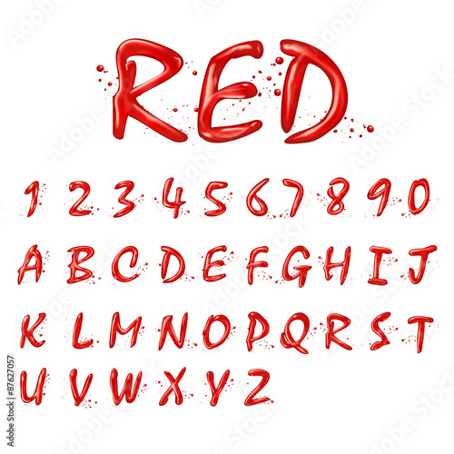liquid red alphabets and numbers collection