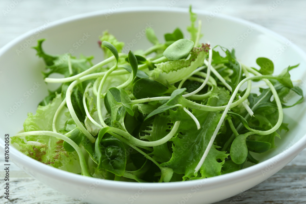 Fresh mixed green salad in bowl close up Fresh mixed green salad in bowl close up