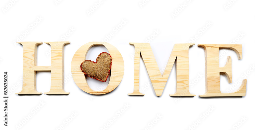 Decorative letters forming word HOME with heart isolated on white Decorative letters forming word HOME with heart isolated on white