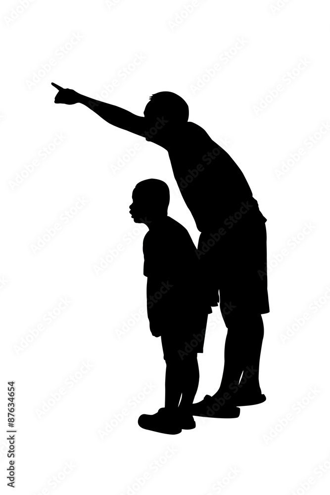 Silhouette of father use hand point his son look Stock Illustration ...