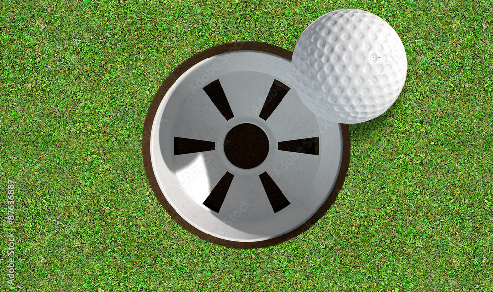 Obraz premium Golf Hole With Ball Approaching