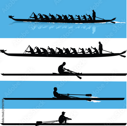 rowing silhouette vector