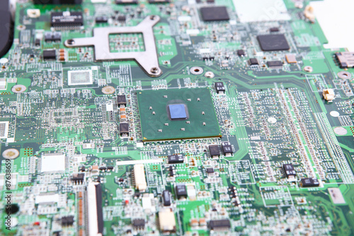 Closeup of computer micro circuit board