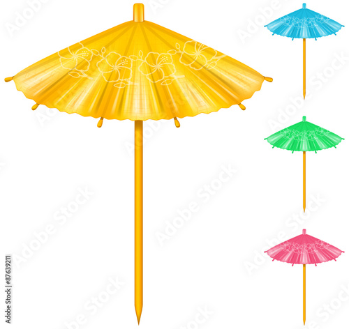 Cocktail umbrella in four color schemes.