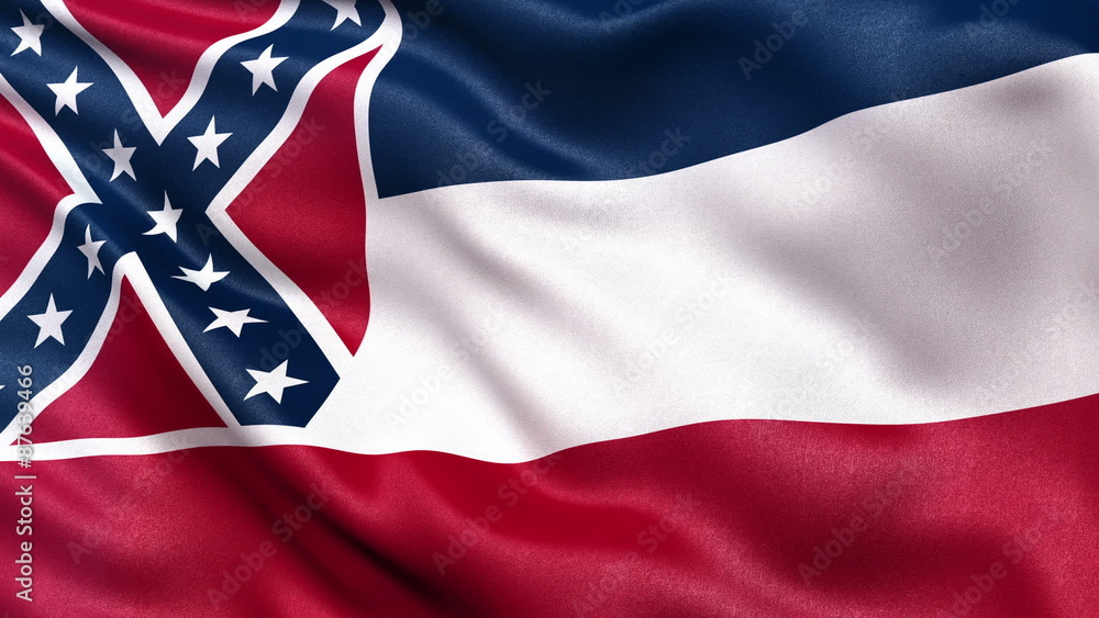 Realistic Mississippi state flag waving in the wind. Seamless loop with highly detailed fabric texture. Realistic Mississippi state flag waving in the wind. Seamless loop with highly detailed fabric texture.