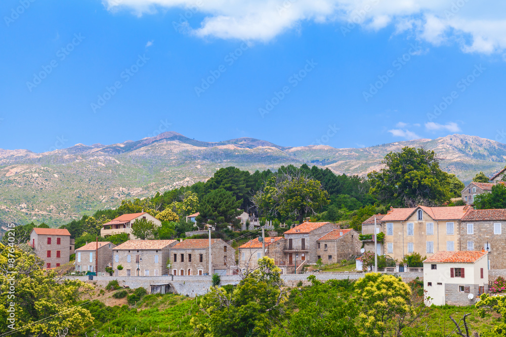 Aullene village, Corsica, France. Rural landscape
