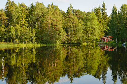 Scenic view of calm lake at sunset